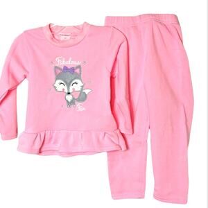 TEDDYBOOM Girls Pink Fabulous Fox Frilly Sweatshirt Set 4T 2 Piece